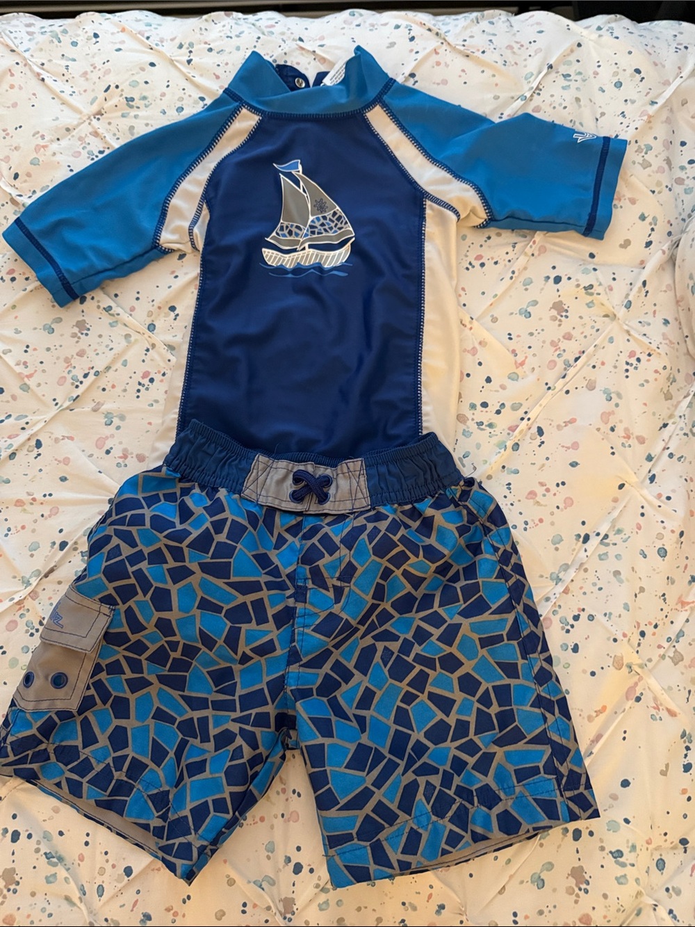 Toddler Blue Sailboat Rash Guard Swim Set